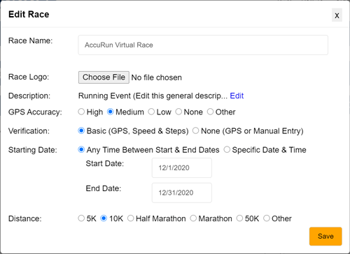 creating an AccuRun virtual race